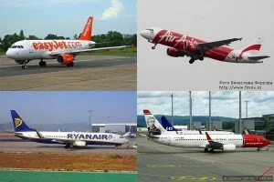 Airbus A319 easyJet, Airbus A320 AirAsia, Boeing 737 Ryanair, Boeing 737 Norwegian